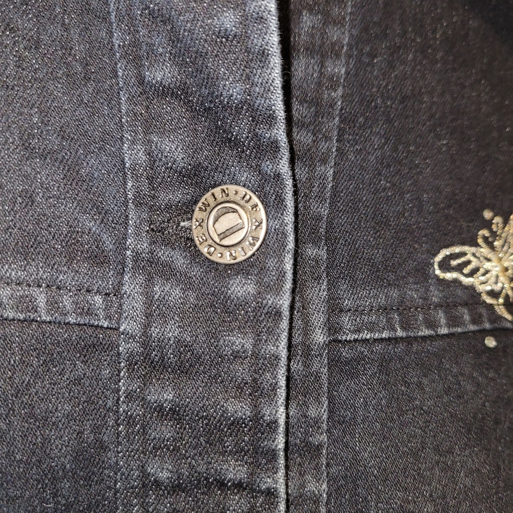 Y2K Butterfly Embroidered Denim Jacket | Dark Wash Studded | Women’s Small - Picture 6 of 8